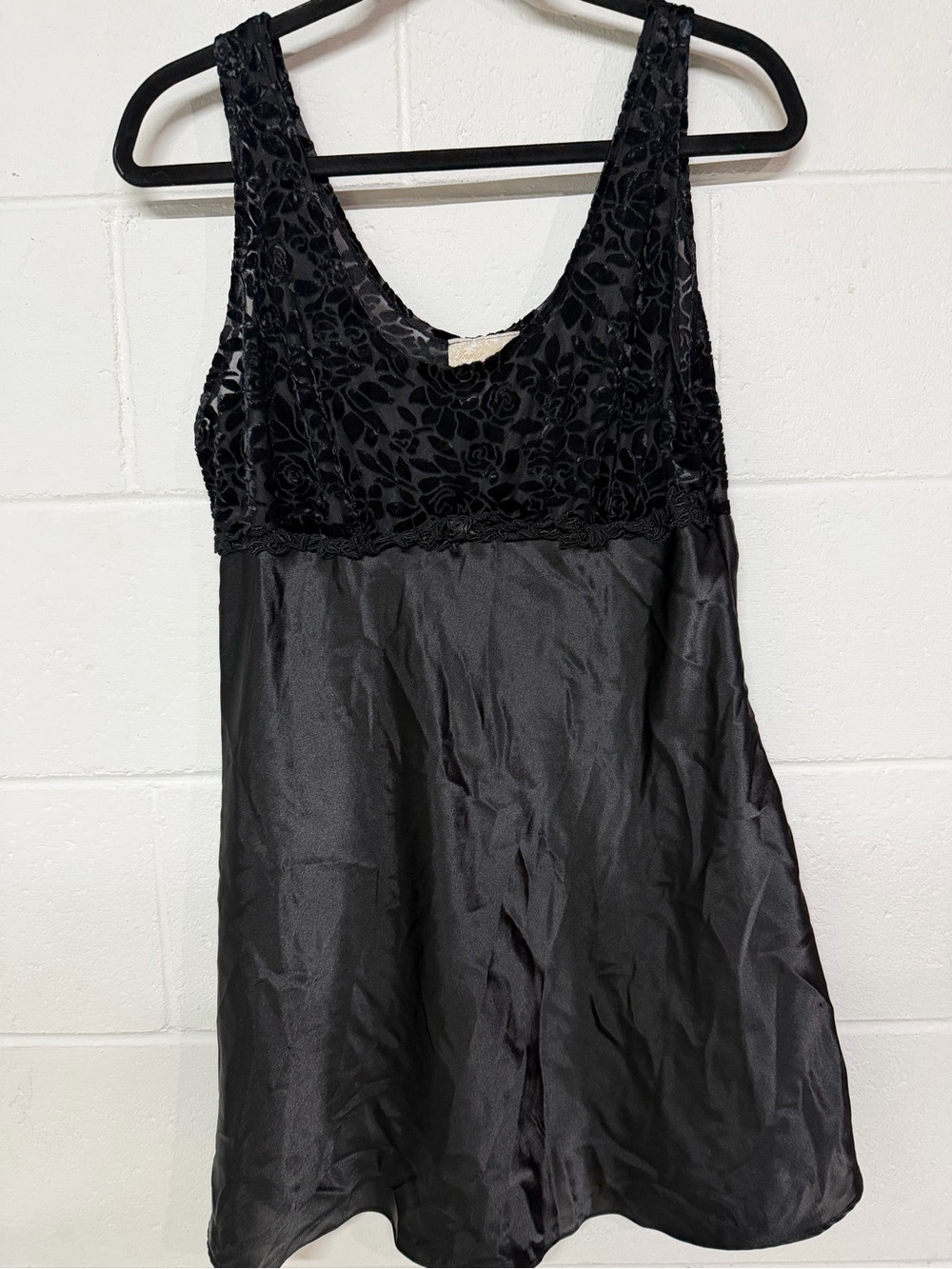 Vintage 90’s Sears Black Velvet-Top Satin Chemise